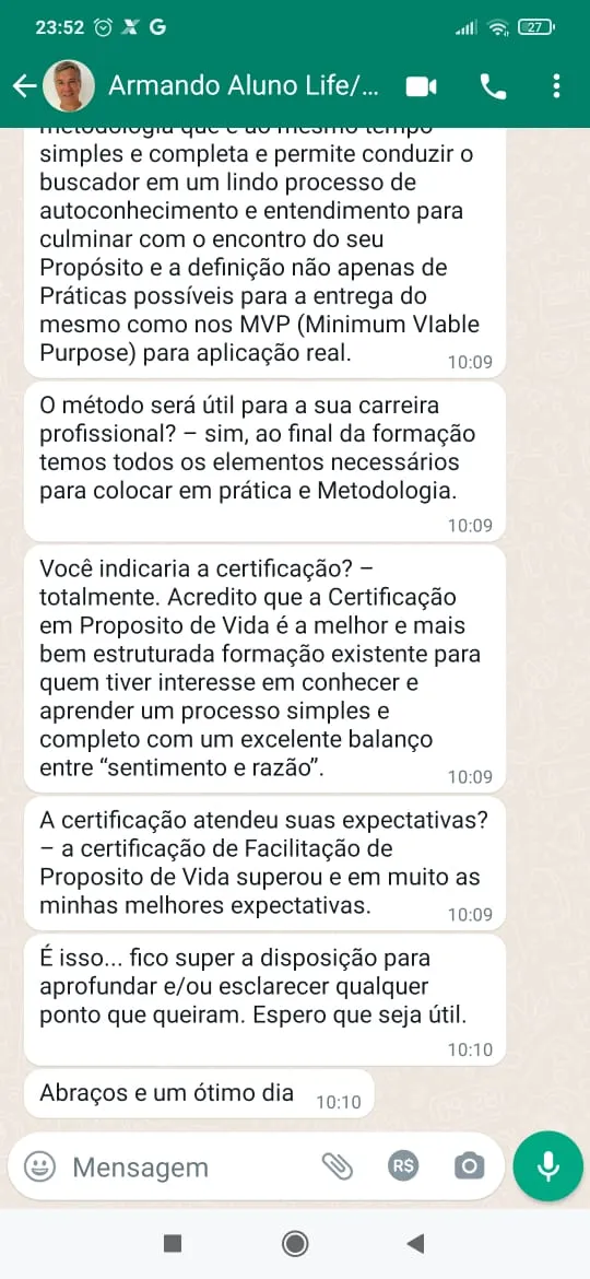 Depoimento de aluno · Life Purpose Trainer