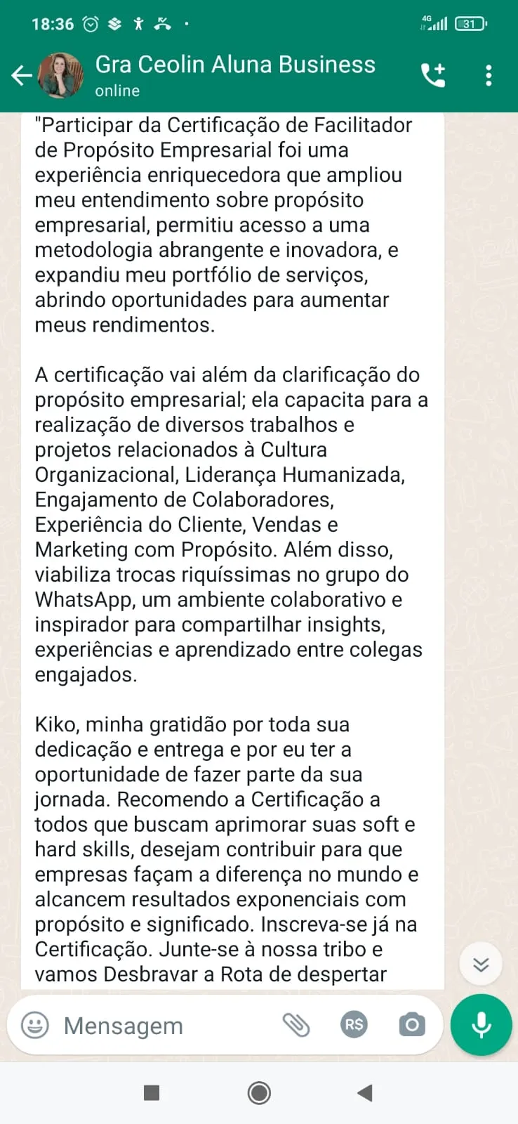Depoimento de aluno · Life Purpose Trainer